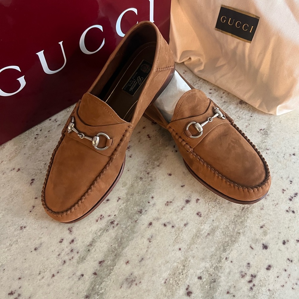 Gucci Tan Loafers with Horsebit Detail